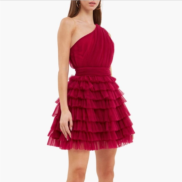Endless Rose Tiered Tulle Mini Dress in Cherry Red - Picture 2 of 6